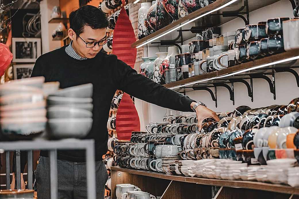 Homeware and ceramics on the shelves